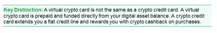 What is a crypto exchange versus a card provider: a visual guide explaining that virtual cards are prepaid with digital assets while credit cards offer fiat credit lines.