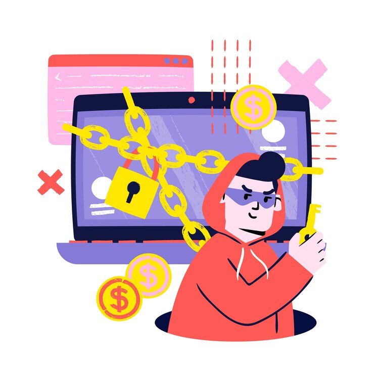 Hand-drawn ransomware illustration.