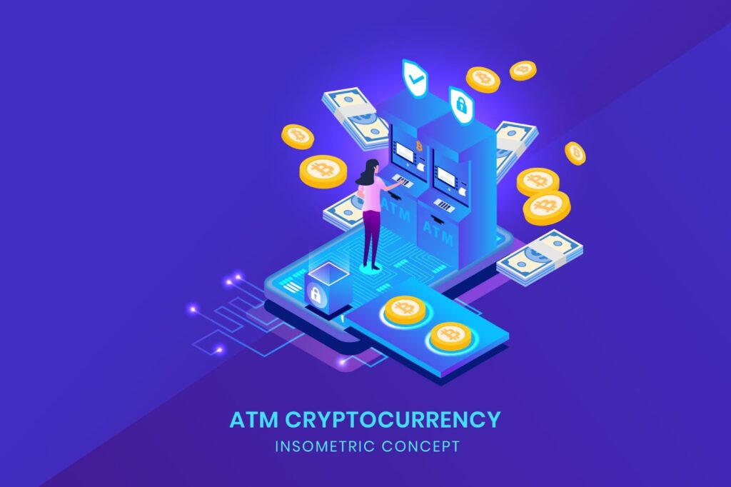 ATM Bitcoin Analysis - Isometric Vector.
