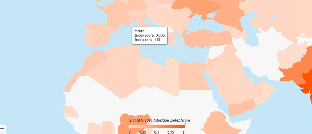 Malta’s Crypto Adoption Index Score by Chainalysis