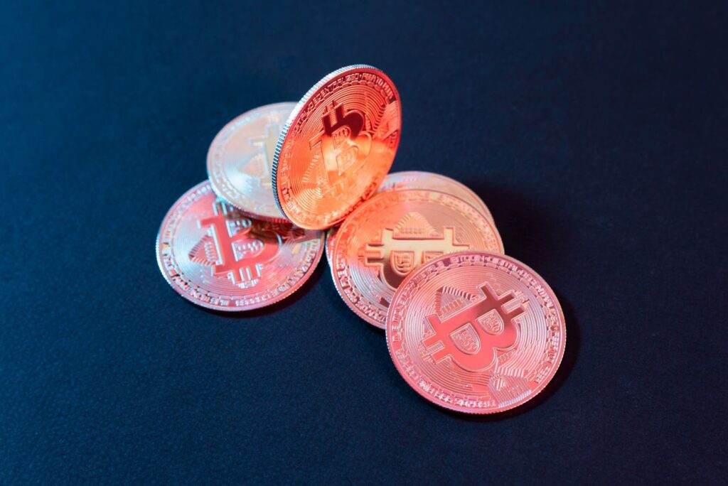 Cryptocurrencies on blue background