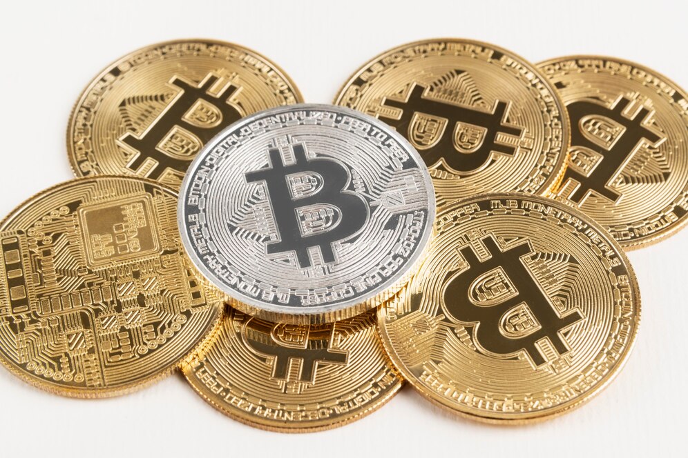 Flat lay of crypto coins