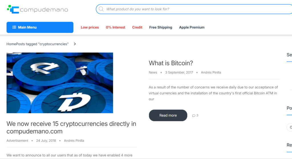 Compudemano crypto payment acceptance page