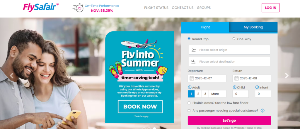 FlySafair Homepage