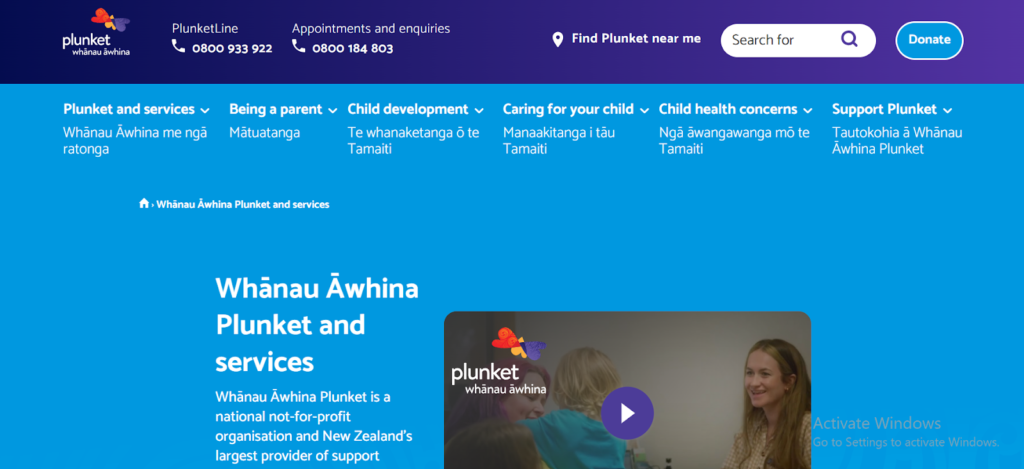 Homepage of Whānau Āwhina Plunket 