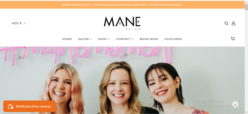 Homepage of Mane Salon