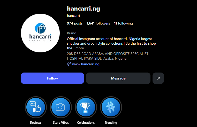 Hancarri.ng Instagram页面