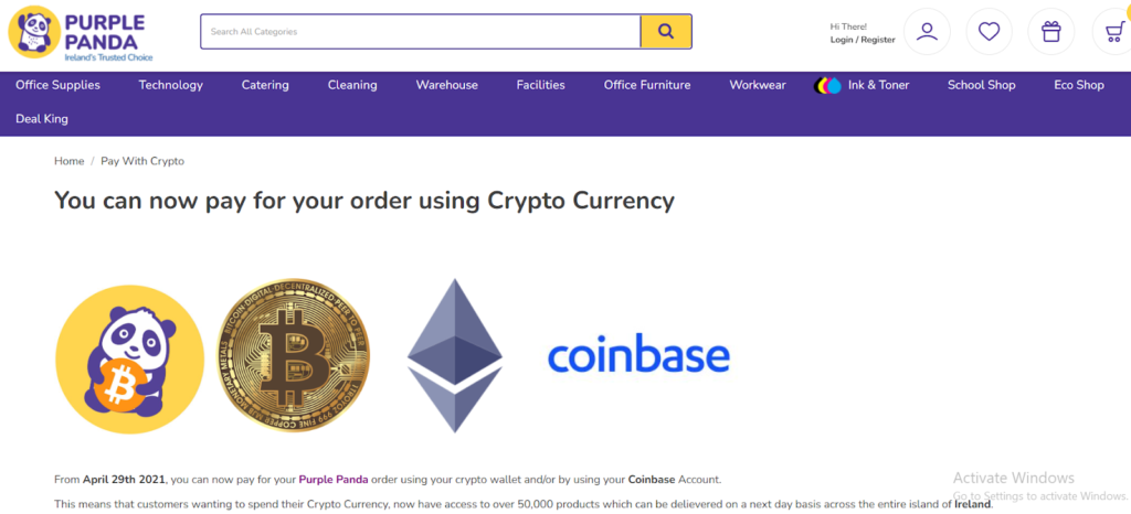Purple Panda crypto payment page