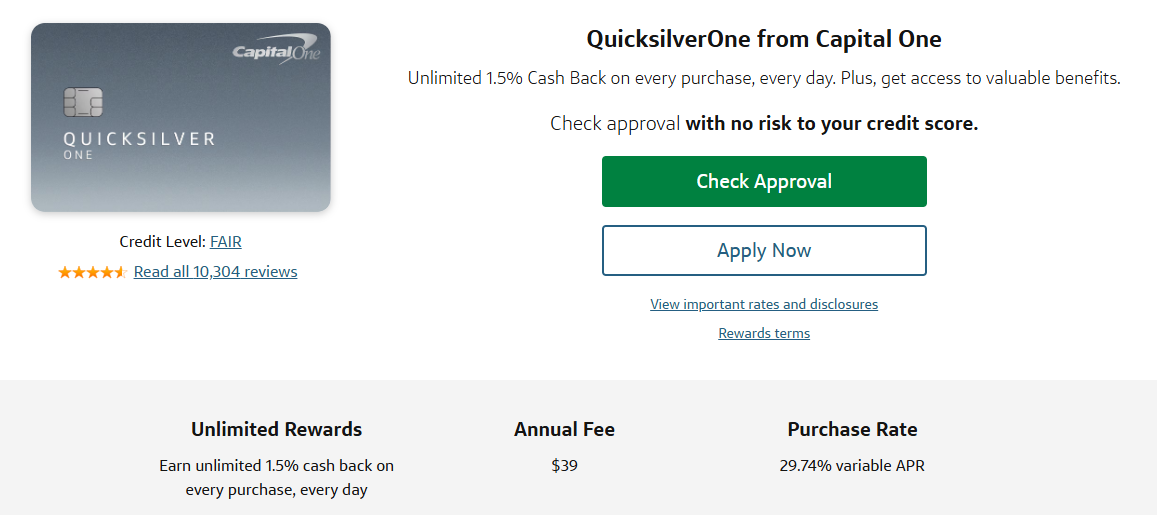  Capital One QuickSilver Card details