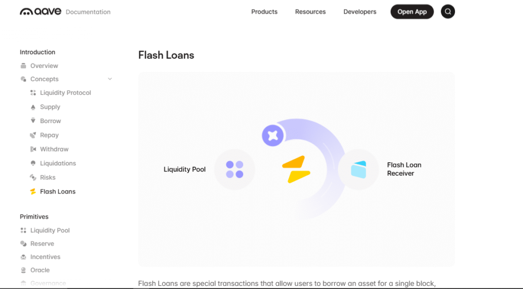  Aave flash loan page
