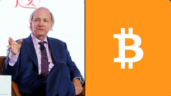 Ray Dalio picture beside Bitcoin logo