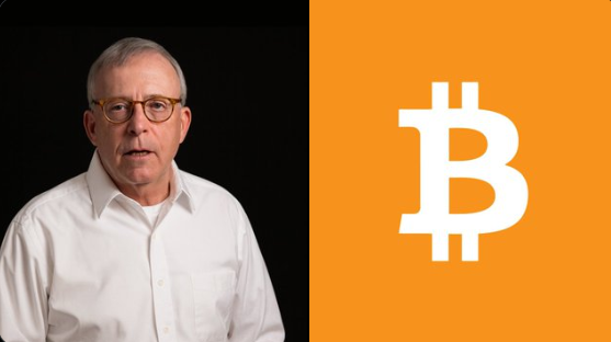 Peter Brandt picture and Bitcoin logo