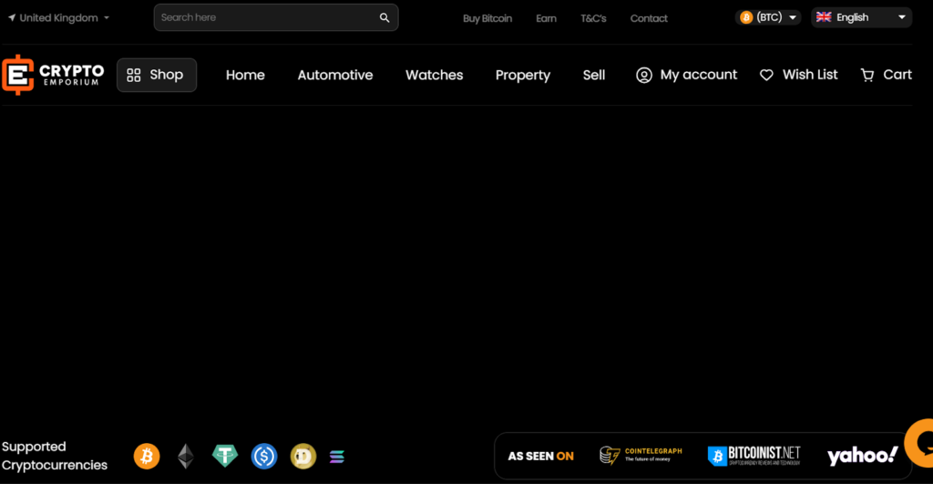 Homepage of Crypto Emporium website