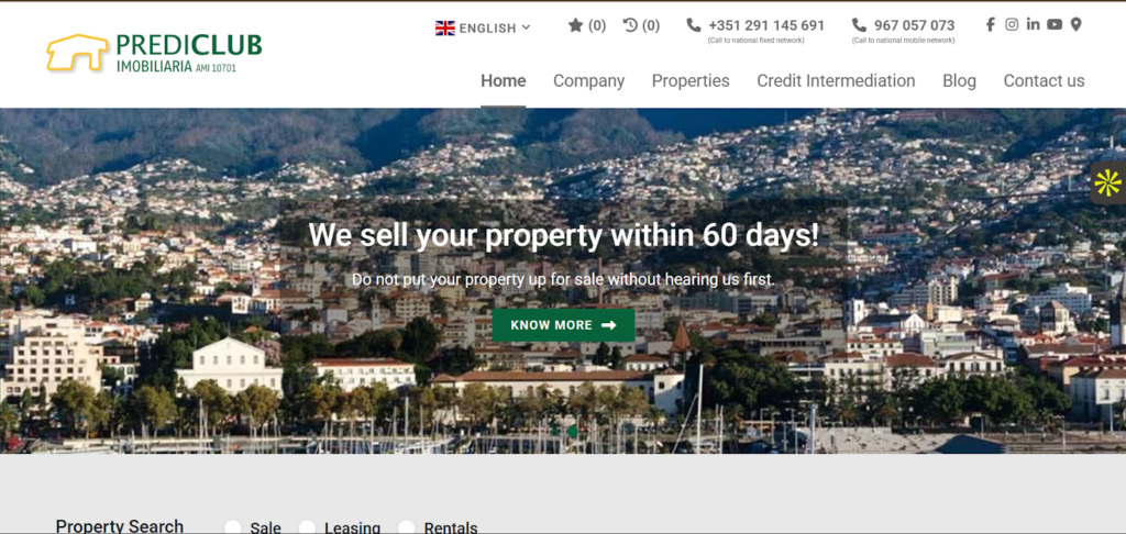 Homepage of Prediclub Imobiliária website