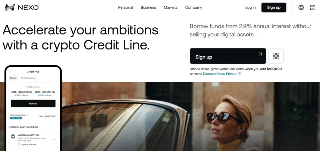 Nexo Lending page