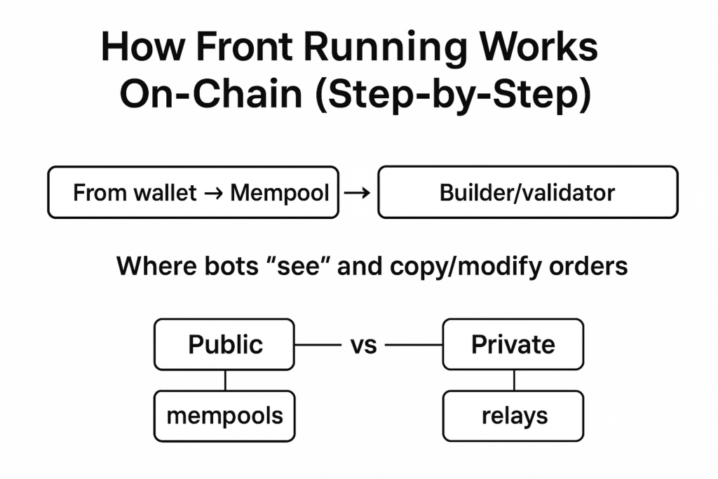 Image showing the step by step process on how front running works on crypto