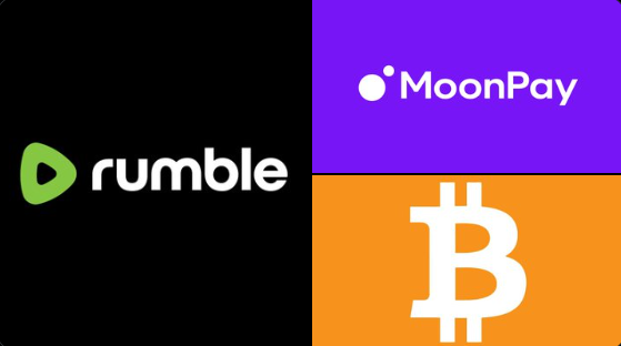 Rumble, MoonPay and Bitcoin logo