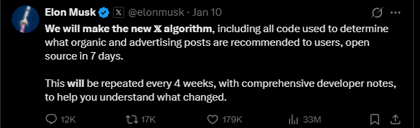 Elon Musk post on X