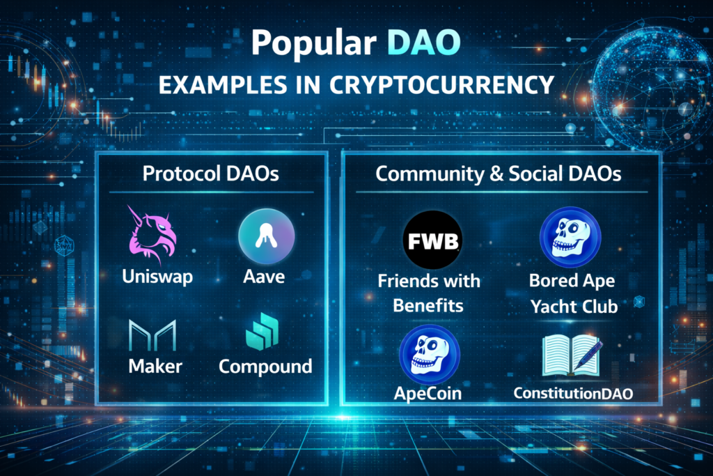 Image showing the popular examples of DAO in crypto