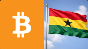 Bitcoin symbol and Ghana flag