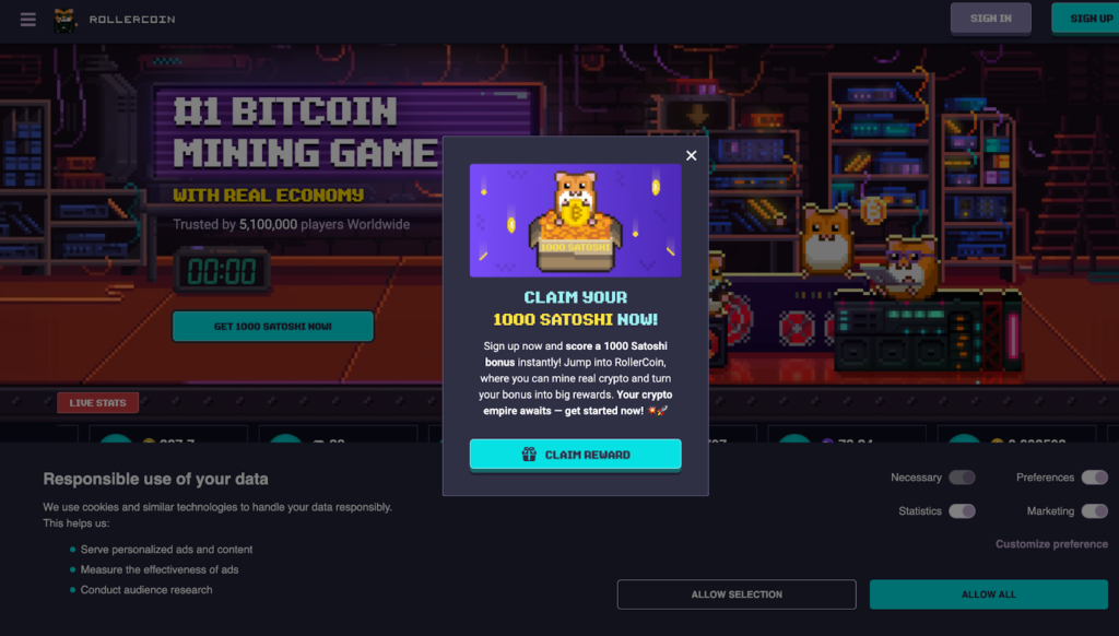 Rollercoin homepage