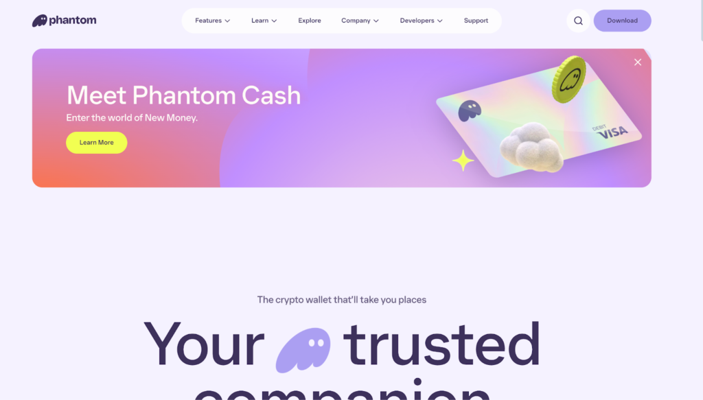 A screenshot of the phantom homepage