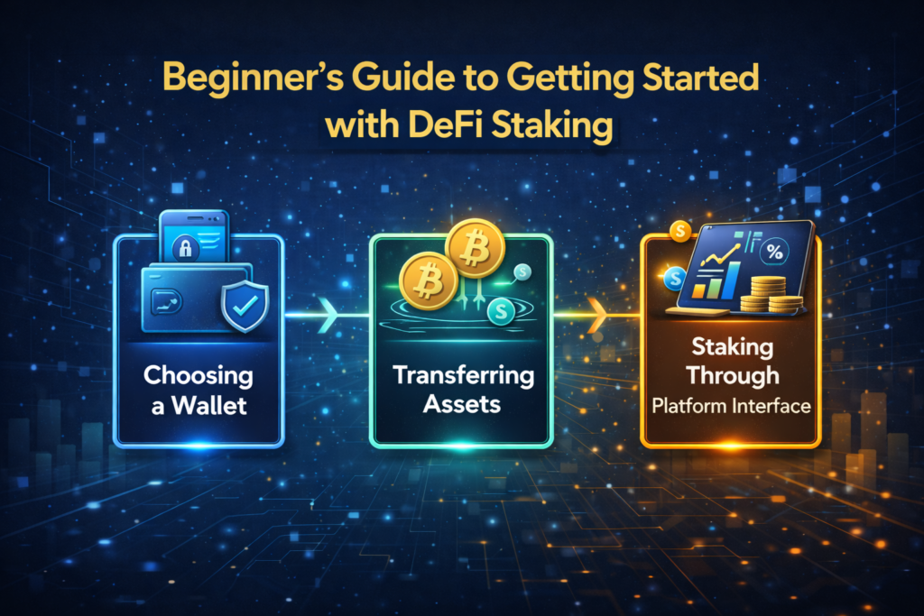An image showing the beginner's guide to getting started with Defi staking