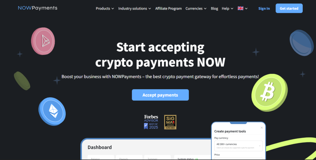 NOWpayment homepage interface