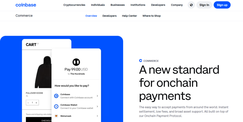 Coinbase homepage interface