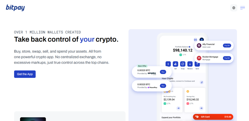 bitpay homepage interface