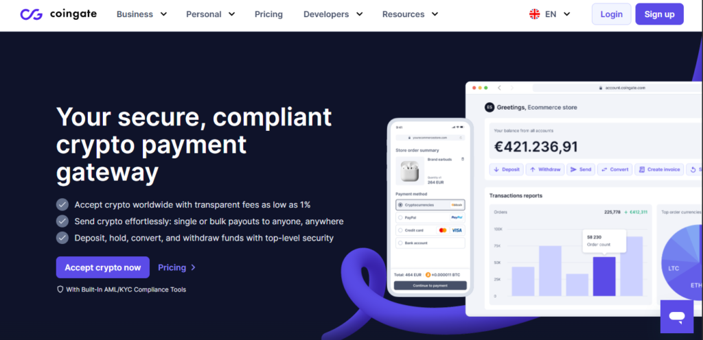 Coingate homepage interface