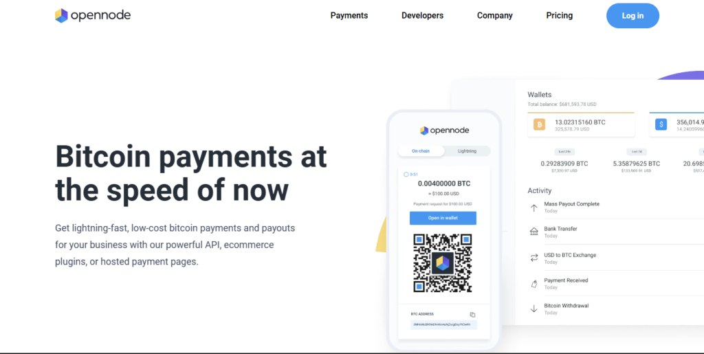 Opennode homepage interface