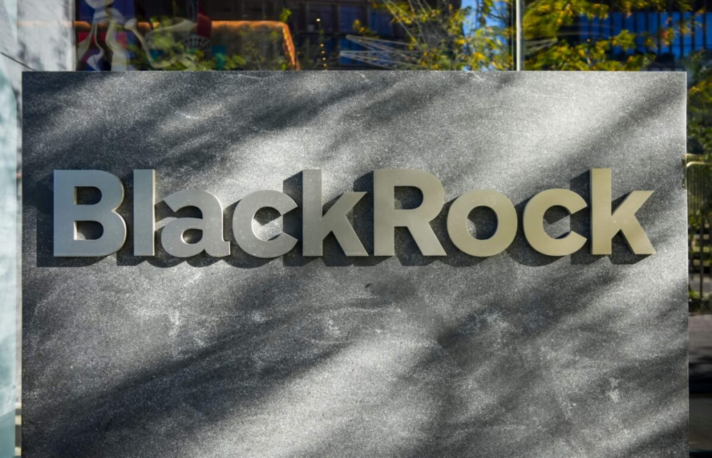 BlackRock company logo displayed on a stone sign