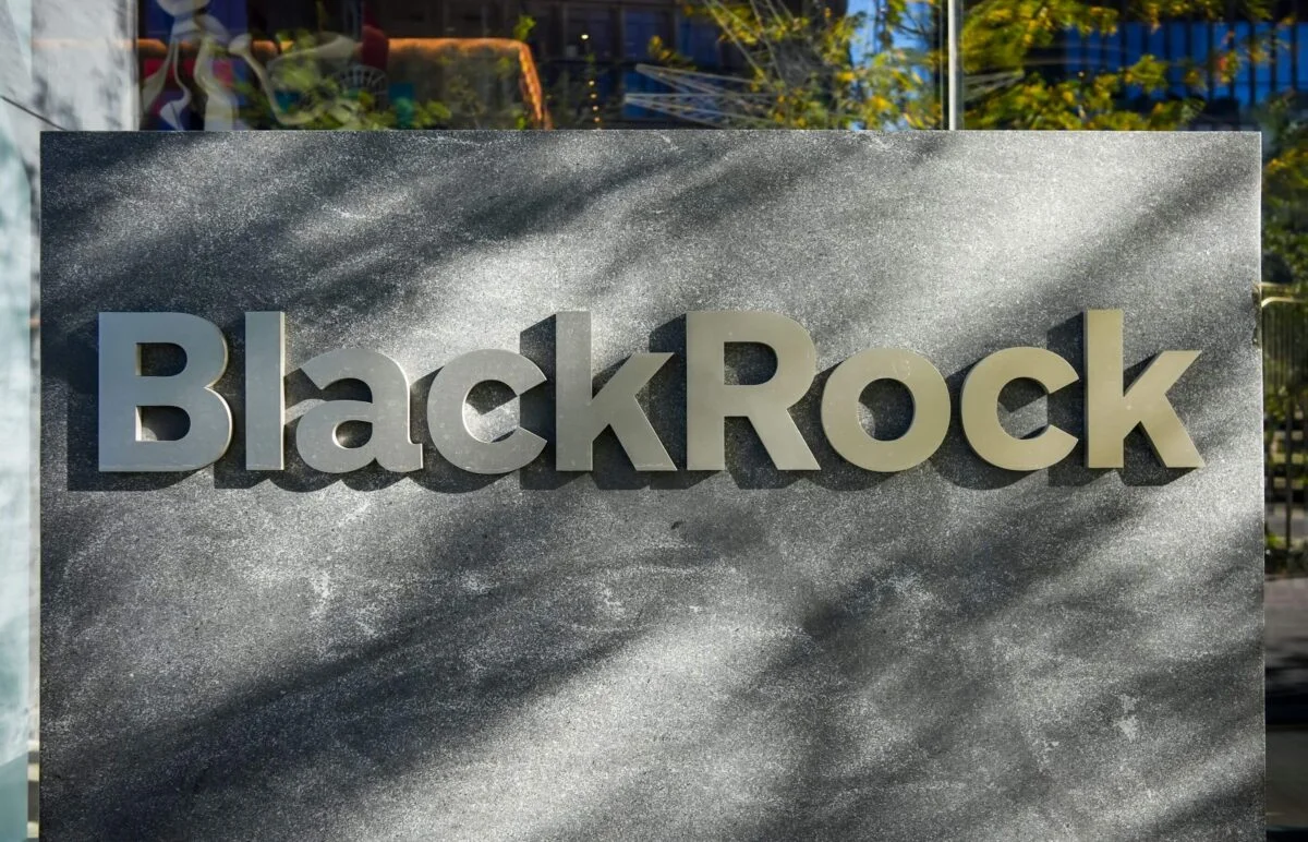 BlackRock company logo displayed on a stone sign