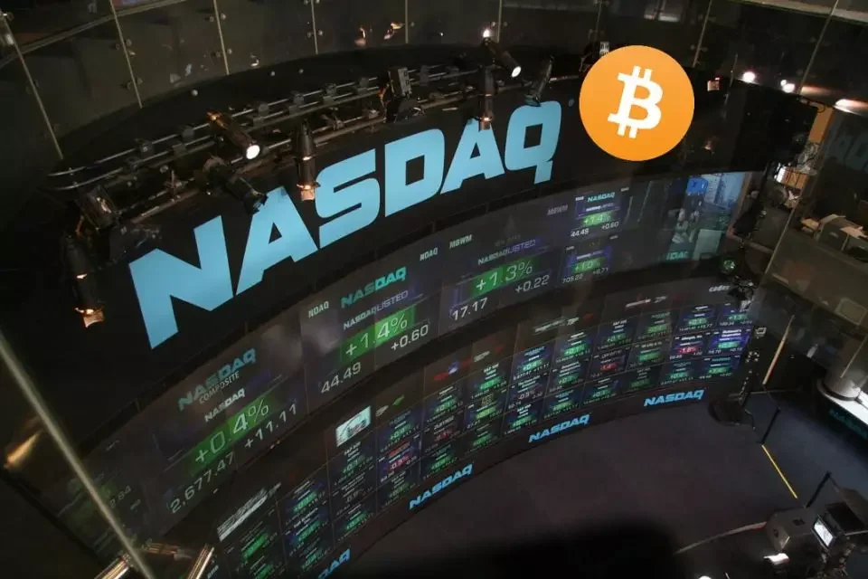 An Image of screen showing NASDAQ with Bitcoin symbol beside it